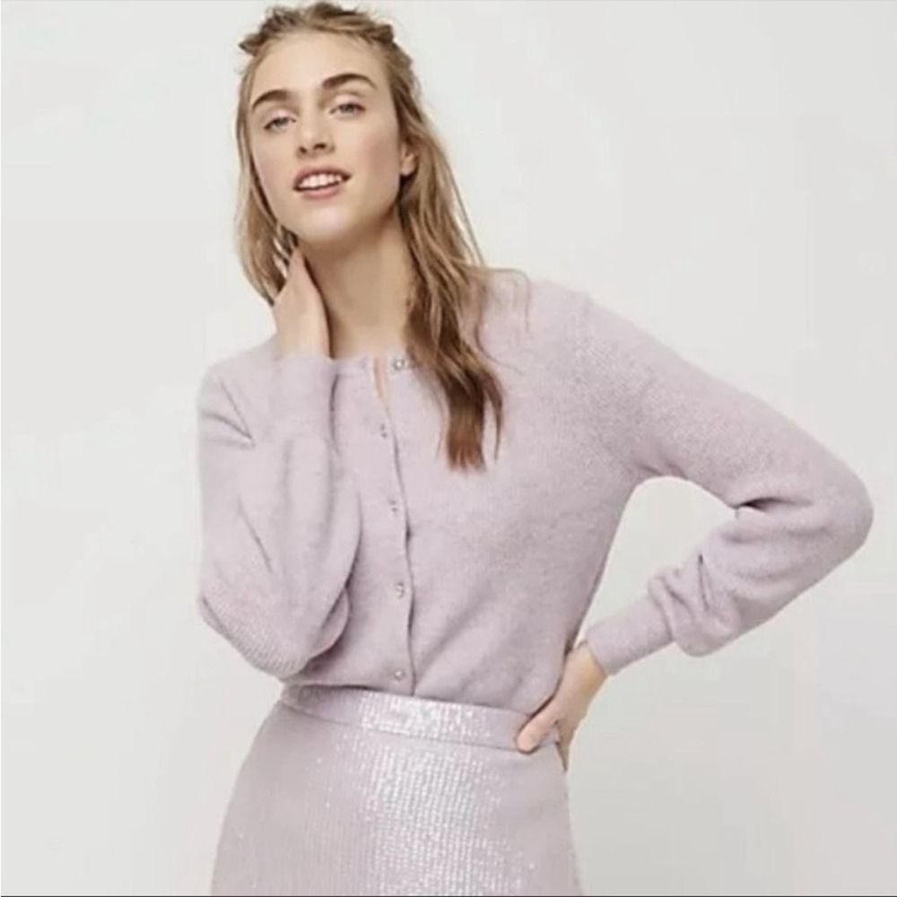 J crew ribbed purple cardigan jewel buttons wool alpaca blend soft cozy